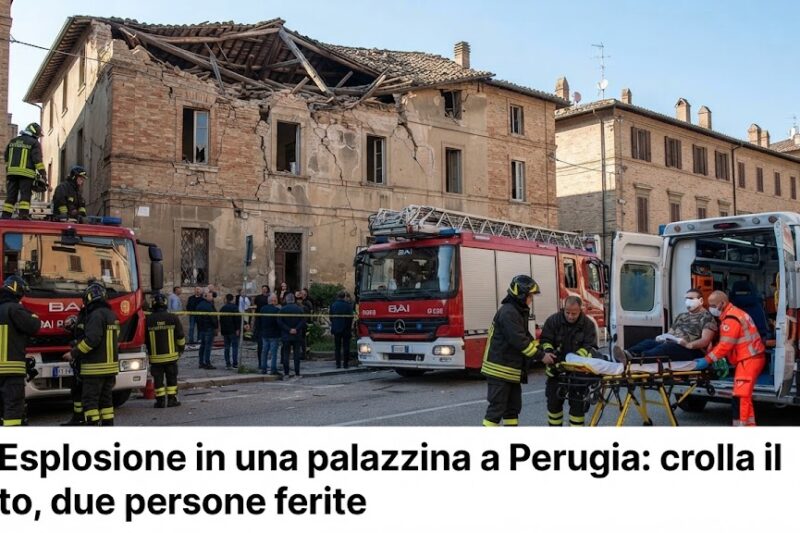 Verso le 9 di oggi 22 agosto è esplosa una palazzina in zona della Pallotta a Perugia: è crollato il tetto e due persone sono rimaste ferite. Sul posto ci sono i vigili del fuoco.